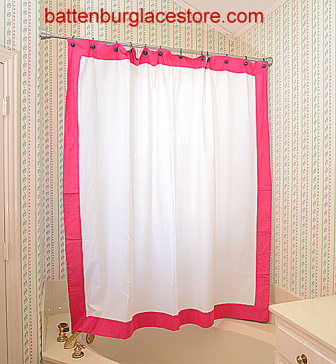 Shower Curtain. White with Raspberry Sorbet color border - Click Image to Close